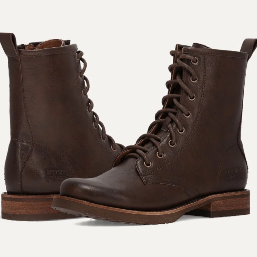 FRYE AND CO. Dark Brown Leather Lace-Up Combat Boots - Picture 2 of 10